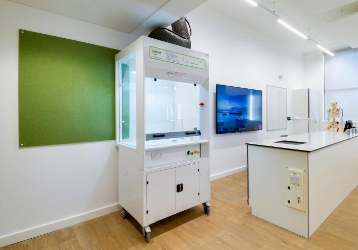 Clean Air manufactures its fixed ducted school prep room fume cupboard to meet CLEAPSS G9.