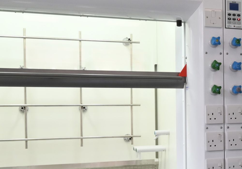 Most fume cupboards feature a sash stop to prevent the sash from being raised higher than a defined safe working height.